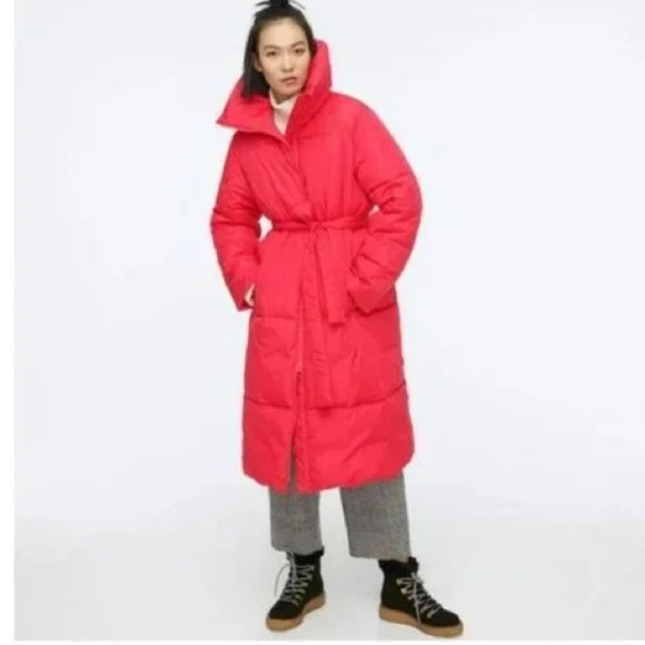 J. Crew Pink Primaloft Insulated Luxe Long Belted Puffer Jacket Size MP - Picture 1 of 10